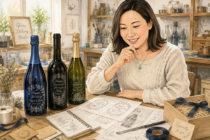 ワインボトルにエッチングを施す工芸作家
