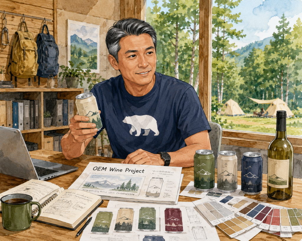 アウトドアグッズ会社社員がOEMで缶ワインを企画している