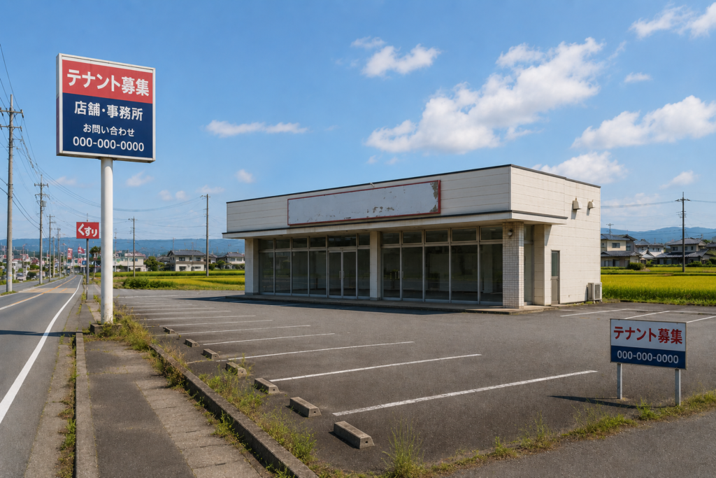 郊外のロードサイドにある空き店舗